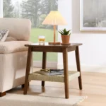 Storage Mid-Century Side Table with Woven Shelf – Yellow Accent End Table - Image 5