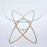 Round Glass Dining Table for 4 with Gold Metal Pedestal Base – 35.4" Clear Tempered Glass Top - Image 7