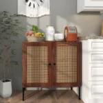 Costway Rattan Buffet Sideboard Cabinet with Adjustable Shelf
