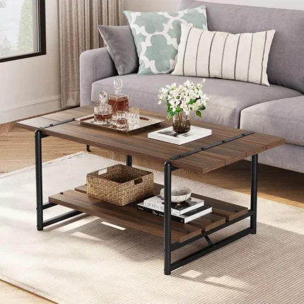 Wood Coffee Table with Storage Shelf, Brown