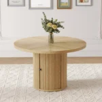 47.2" Round Solid Wood Dining Table for 4–6 with Double-Layer Storage Base – Brown Finish