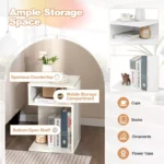 S-Shaped Side Table – 3-Tier Wooden End Table with Open Storage Shelves (White) - Image 3