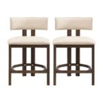 Modern Upholstered Counter Stools Set of 2 – Adjustable Height with Rubberwood Frame - Image 2