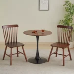 Modern Round Dining Table for 4 with Black Wood Pedestal Base – Brown Fiberboard Top - Image 3