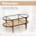 2-Tier Coffee Table with Tempered Glass Top and PE Rattan Shelf - Image 2
