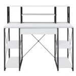 Office Desk with Open Shelves and 1 Drawer, Wooden Top & Metal Sled Base with Bookshelf - Image 3