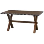 Live Edge Trestle Dining Table for 4 – 61" Solid Rubberwood Table with Criss-Cross Base, Brown - Image 2
