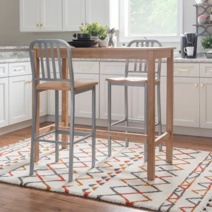 Set of 2 Frazier Metal Barstools – Polished Steel Finish, Modern Industrial Style