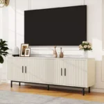 Fluted TV Stand with Adjustable Shelf – Wooden Media Console for TVs Up to 80 Inches