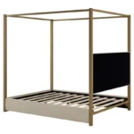 Queen Size Upholstered Canopy Platform Bed with 4-Poster Metal Frame - Image 3