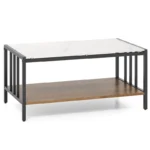 Rectangular Coffee Table with Rock Slab Tabletop and Open Shelf - Image 5