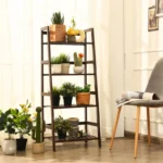 4-Tier Bamboo Ladder Shelf – Dark Brown Plant Stand & Bookshelf Display Rack - Image 5