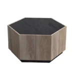 Hexagonal Wood Coffee Table with Dual Storage, Rustic Rural Style - Image 3