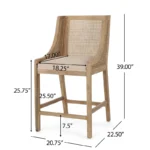 Cane Upholstered Counter Height Barstool in Beige/Natural – Rubberwood Frame with Cushioned Seat - Image 4