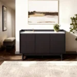 Sideboard Cabinet with 3 Doors, Raised Sides & Faux Marble Top