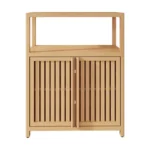Freestanding Bamboo Sideboard Organizer with Two Doors & Divided Storage - Image 2