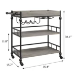 3-Tier Metal Serving Cart with Wheels, Wine & Glass Rack – Retro Brown Finish - Image 4