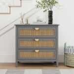 Rustic 3-Drawer Chest of Drawers with Natural Rattan – Bedroom Storage Dresser - Image 2