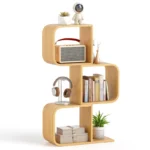 2-Tier S-Shaped Bamboo Bookcase – Geometric Corner Display Shelf with Open Cubes - Image 7