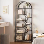 6-Tier Arched Bookcase – 81.7" Tall Geometric Open Storage Display Shelf - Image 3
