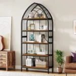 5-Tier Industrial Curved Bookshelf – 74.8" Tall Metal Frame Bookcase Display Rack - Image 4