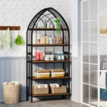 5-Tier Industrial Curved Bookshelf – 74.8" Tall Metal Frame Bookcase Display Rack - Image 2