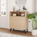 Mid-Century Modern Fluted Storage Cabinet with Metal Legs