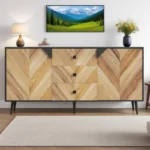 Modern Wood Finish Sideboard Storage Cabinet with Doors & Shelves for Dining Room & Entryway