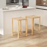 Counter Height Dining Bar Stools with Woven Saddle Seat – Backless, Set of 2