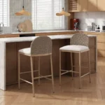 Rattan Upholstered Barstools Set of 2 - Image 2
