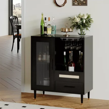 Modern Freestanding Wine & Coffee Bar Cabinet with Storage and Wine Rack