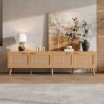 Media Console with Rattan Doors – Modern TV Stand with Cable Management