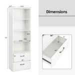 6-Tier Tall Bookshelf with Storage Cabinet – Modern Black & White Freestanding Bookcase - Image 6