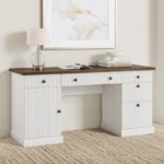 Fluted Executive Desk with Drawers – Wooden Home Office Desk with File Cabinet