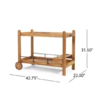 Modern Bar Cart with Two Solid Wheels and Acacia Wood Shelves - Image 3