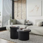 Modern Black Wood Fluted Round Side Table – Contemporary Accent End Table - Image 3
