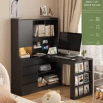 L-Shaped Standing Desk with Drawers and Open Bookshelf Computer Desk - Image 5