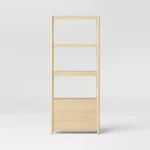 Tall Bookcase with Cabinet Storage – Natural Wood Finish Shelf Unit - Image 3