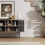 Media Storage Cabinet with Tambour Sliding Doors, TV Stand & Buffet Sideboard - Image 4