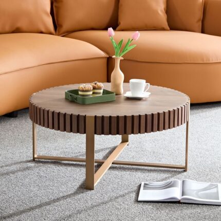 Glass Coffee Table with Gold-Accent Tempered Glass Top & Metal Frame