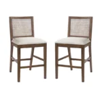 Rattan Upholstered Counter Height Stools with Rubberwood Frame – Mid Back, Set of 2 - Image 6