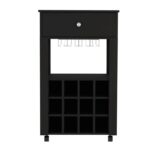Bar and Coffee Cart with Bottle Racks and Drawer – Black Finish - Image 4