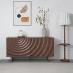 Modern Wood Sideboard with Four Water-Drop Corrugated Doors and Adjustable Shelves