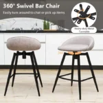 Upholstered Bar Stools with Backrest & Footrest, Metal Frame – Low Back, Set of 2 - Image 6