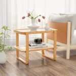 Side Table with Rattan Shelf and Glass Top – Bamboo Accent End Table - Image 5