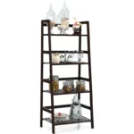 4-Tier Bamboo Ladder Shelf – Dark Brown Plant Stand & Bookshelf Display Rack - Image 3