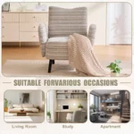 Modern Bouclé Upholstered Armchair with Solid Wooden Legs - Image 5