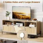 65-Inch Console Table with Metal Legs and Rattan Design – TV Stand for Up to 75-Inch TVs - Image 2