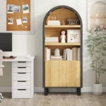 EROMMY 5-Tier Arched Bookcase with Open Shelves & Storage Cabinet
