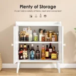 Wood Sideboard Buffet Cabinet with Rattan Doors - Image 3